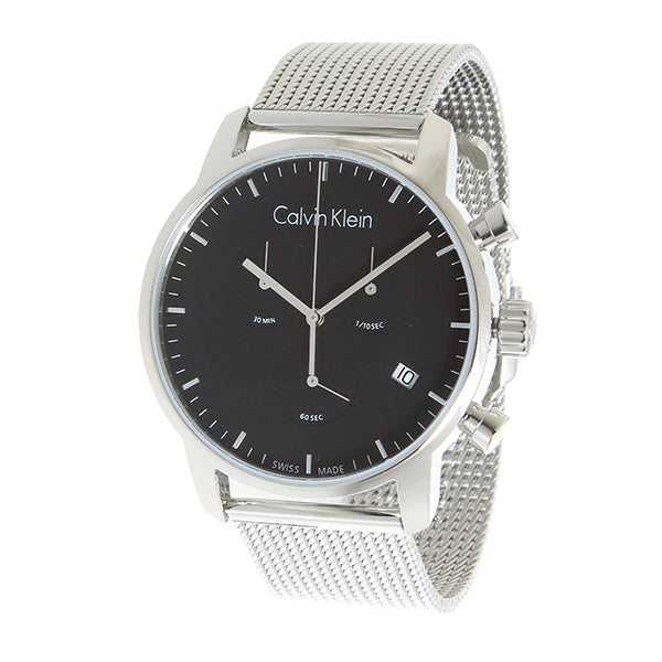 Calvin Klein City Chronograph Black Dial Silver Mesh Bracelet Watch for Men - K2G27121 Buy Now By Calvin Klein