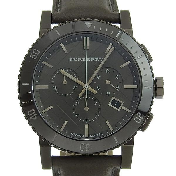 Burberry The City Chronograph Ion Plated Grey Dial Grey Leather Strap Watch for Men - BU9384 Buy Now By Burberry