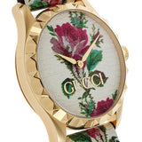 Gucci G Timeless Floral Gold Dial White Leather Strap Watch For Women - YA1264084 Buy Now By Gucci