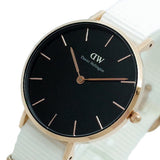 Daniel Wellington Classic Petite Dover Black Dial White NATO Strap Watch For Women - DW00100312 Buy Now By Daniel Wellington