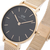 Daniel Wellington Classic Petite Evergold Black Dial Gold Mesh Bracelet Watch For Women - DW00100349 Buy Now By Daniel Wellington