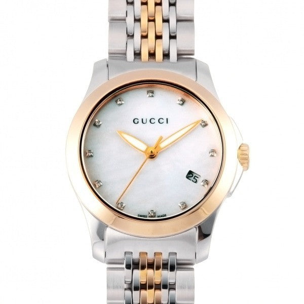 Gucci G Timeless Diamonds Mother of Pearl Dial Two Tone Mesh Bracelet Watch For Women - YA126514 Buy Now By Gucci