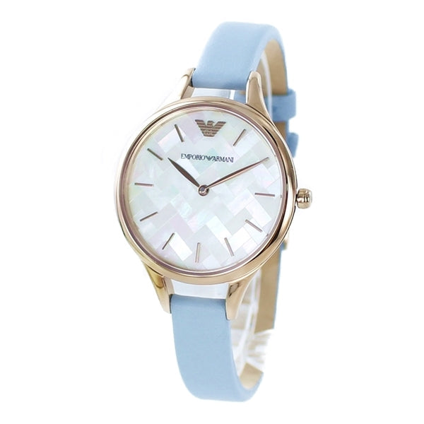 Emporio Armani Aurora Quartz Mother of Pearl White Dial Blue Leather Strap Watch For Women - AR11109 Buy Now By Emporio Armani