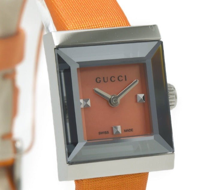 Gucci G-Frame Square Mother of Pearl Orange Dial Orange Leather Strap Watch For Women - YA128532 Buy Now By Gucci