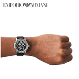 Emporio Armani Renato Chronograph Automatic Black Dial Black Leather Strap Watch For Men - AR60051 Buy Now By Emporio Armani