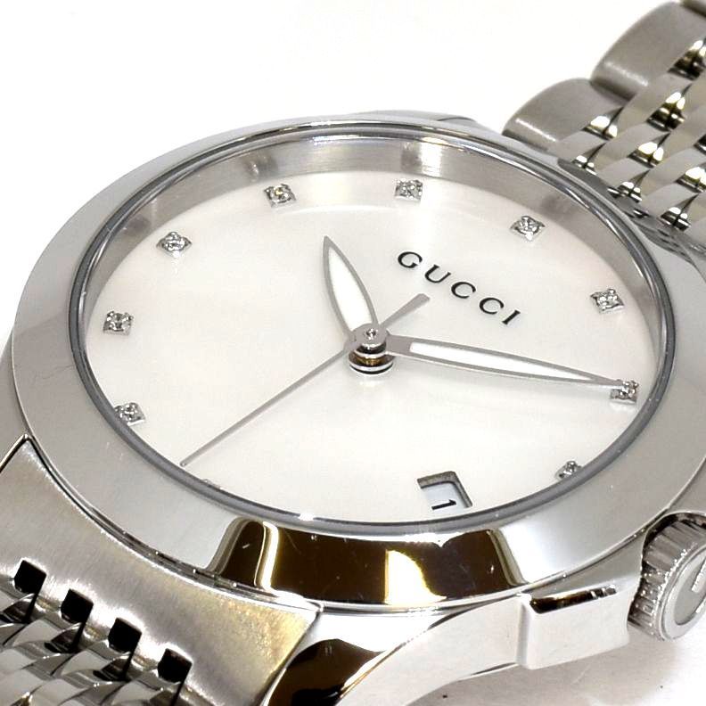 Gucci G Timeless Diamonds Mother of Pearl Dial Silver Steel Strap Watch For Women - YA126504 Buy Now By Gucci