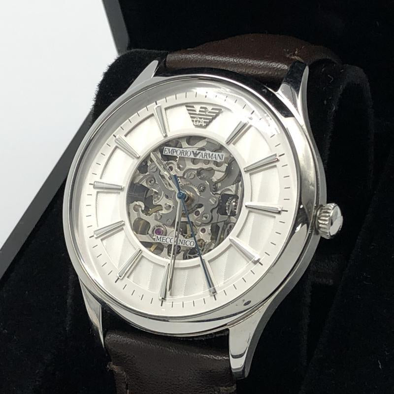 Emporio Armani Meccanico White Dial Brown Leather Strap Watch For Men - AR1946 Buy Now By Emporio Armani