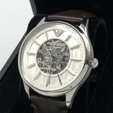 Emporio Armani Meccanico White Dial Brown Leather Strap Watch For Men - AR1946 Buy Now By Emporio Armani