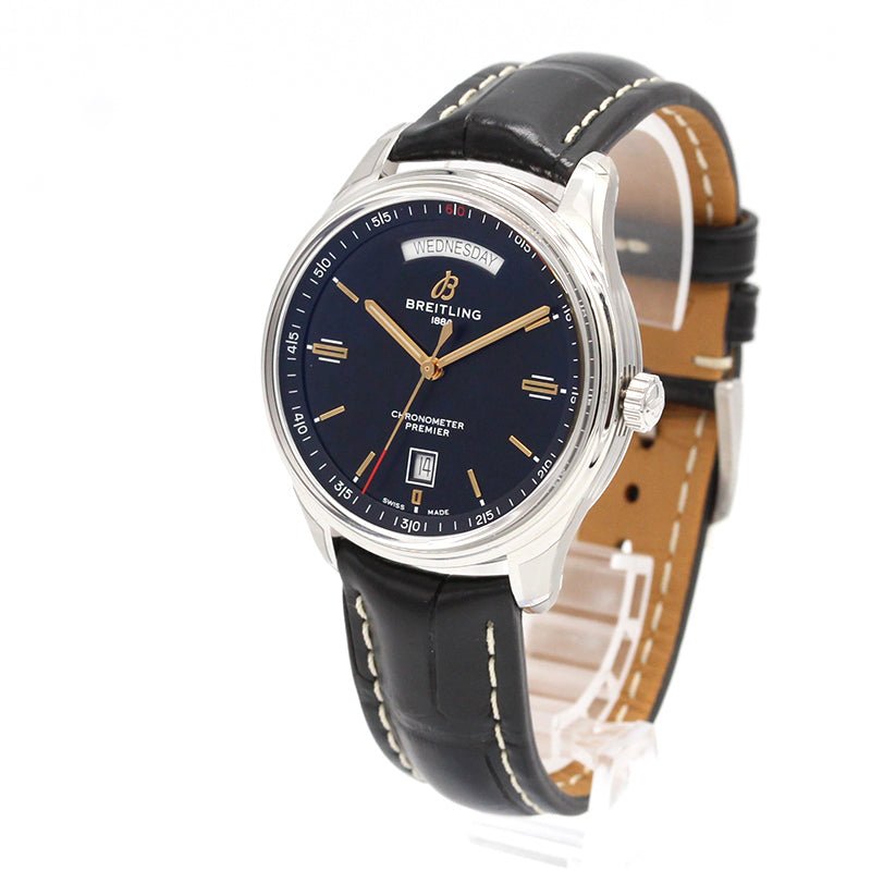 Breitling Premier Automatic 40mm Day & Date Black Dial Black Leather Strap Mens Watch - A45340241B1P2 Buy Now By Breitling