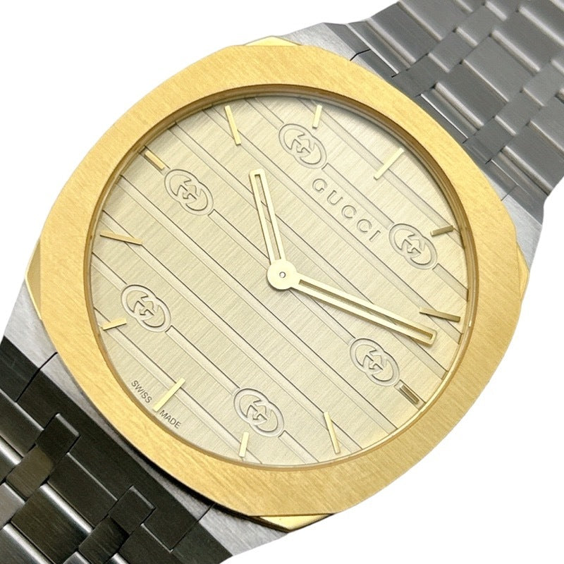 Gucci 25H Quartz Gold Dial Silver Steel Strap Watch for Men - YA163405 Buy Now By Gucci