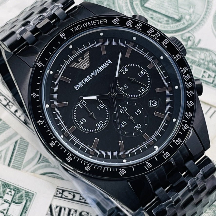 Emporio Armani Tazio Chronograph Black Dial Black Steel Strap Watch For Men - AR5989 Buy Now By Emporio Armani