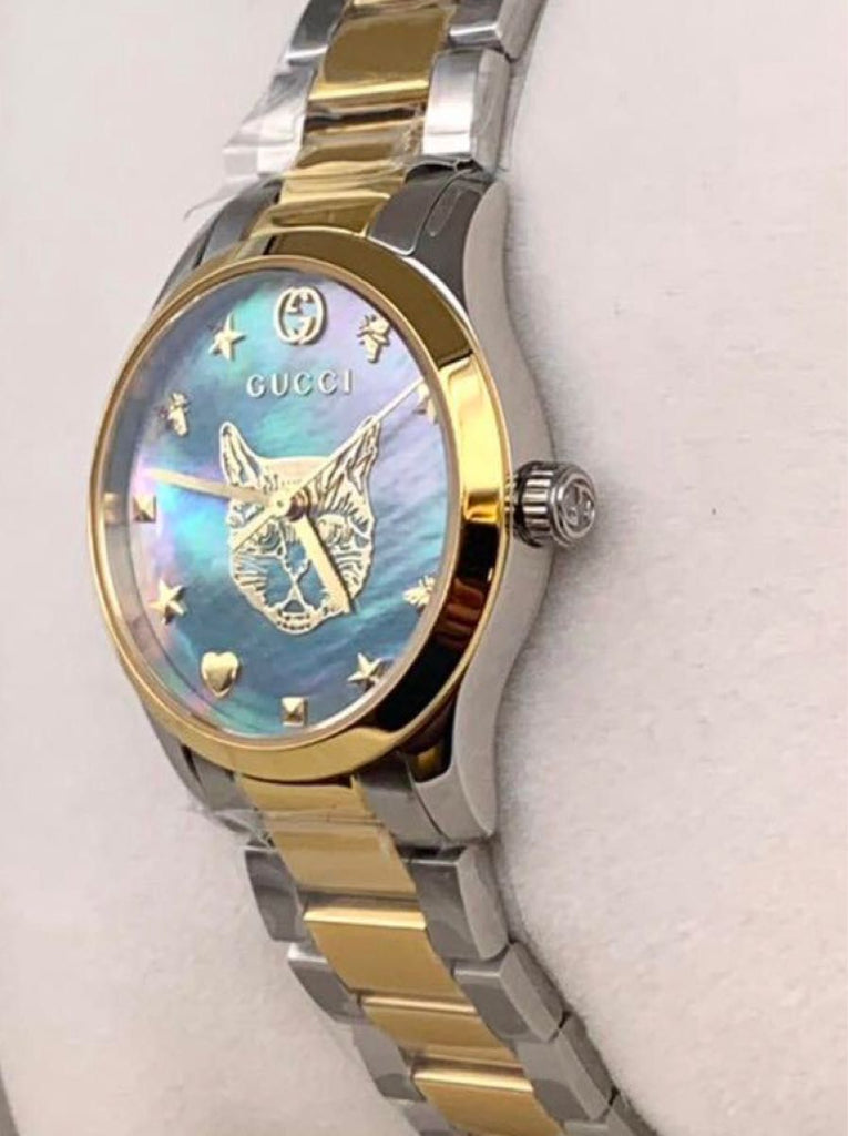 Gucci G Timeless Quartz Mother of Pearl Blue Dial Two Tone Steel Strap Watch For Women - YA1265011 Buy Now By Gucci