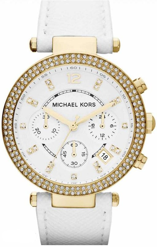 Michael Kors Parker White Dial with Diamonds White Leather Strap Watch for Women - MK2290 Buy Now By Michael Kors