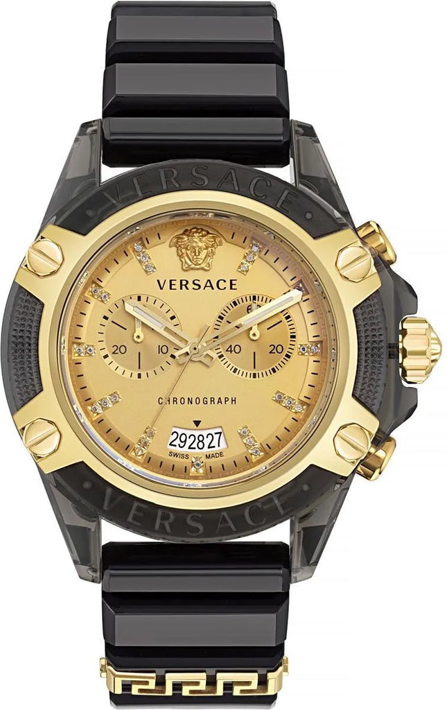 Versace Icon Active Chrono Gold Dial Black Silicone Strap Unisex Watch - VEZ701623 Buy Now By Versace