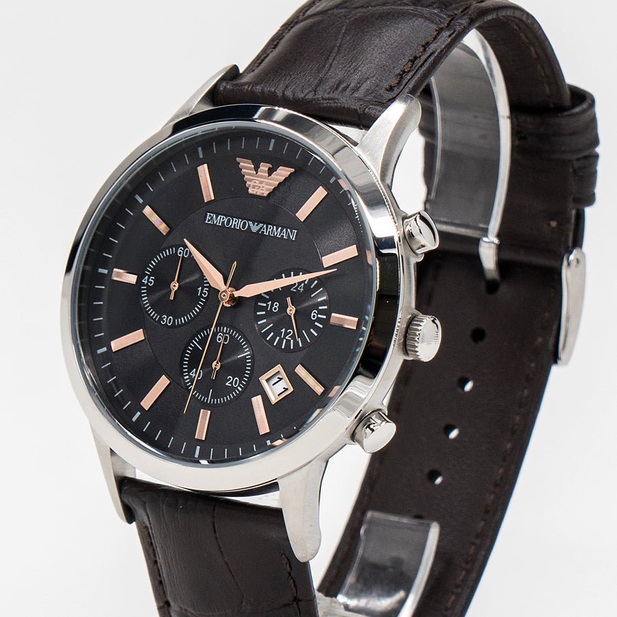 Emporio Armani Renato Chronograph Grey Dial Brown Leather Strap Watch For Men - AR2513 Buy Now By Emporio Armani