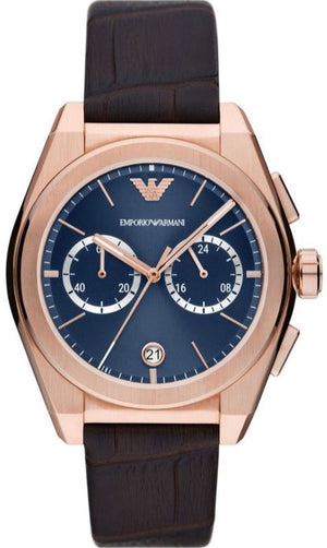 Emporio Armani Federico Chronograph Blue Dial Brown Leather Strap Watch For Men - AR11563 Buy Now By Emporio Armani