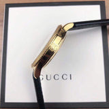 Gucci Eryx Automatic Chevron Gold Dial Black Leather Strap Watch For Men - YA126340 Buy Now By Gucci