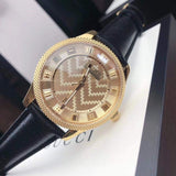 Gucci Eryx Automatic Chevron Gold Dial Black Leather Strap Watch For Men - YA126340 Buy Now By Gucci