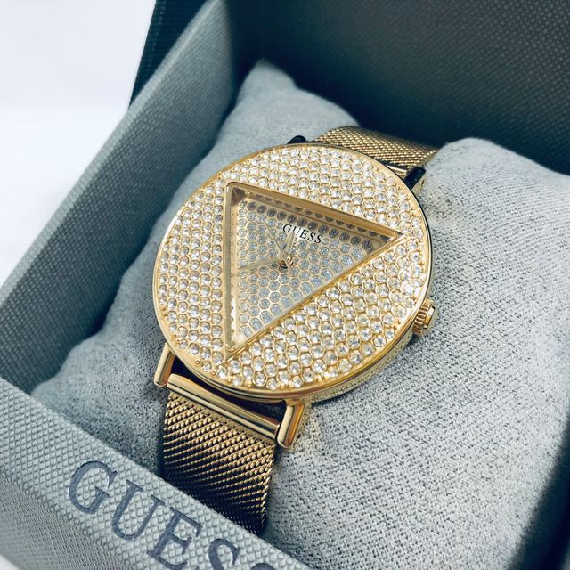 Guess Iconic Diamonds Gold Dial Gold Mesh Bracelet Watch For Women - GW0477L2 Buy Now By Guess