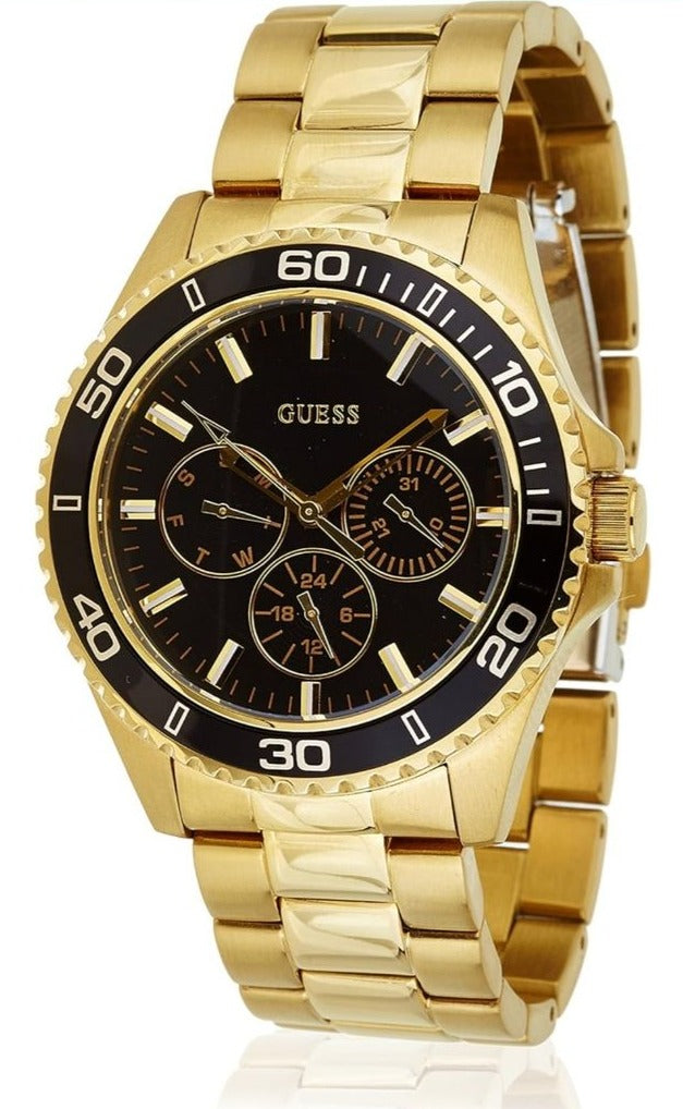 Guess Chaser Chronograph Black Dial Gold Steel Strap Watch for Men - W0170G2 Buy Now By Guess