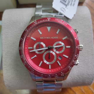 Michael Kors Layton Chronograph Red Dial Silver Steel Strap Watch For Men - MK8822 Buy Now By Michael Kors