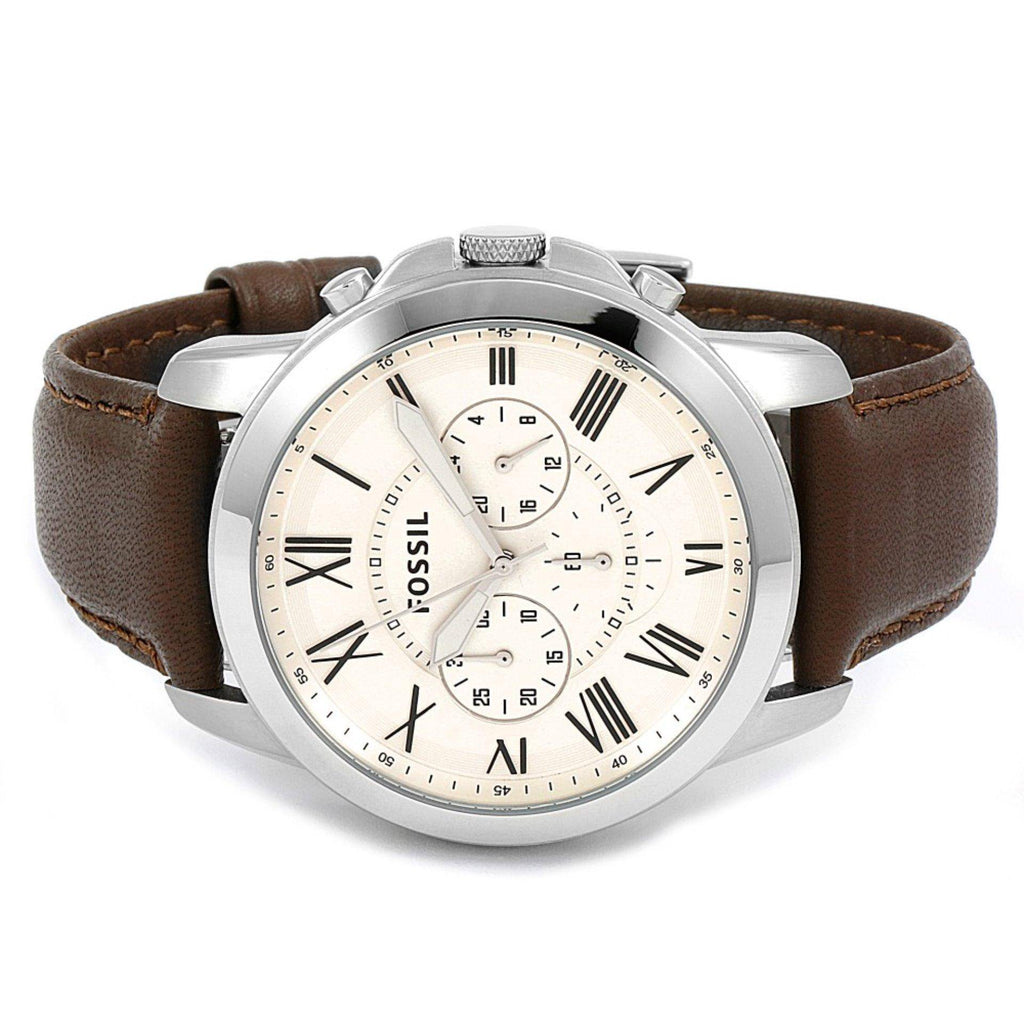 Fossil Grant Chronograph White Dial Brown Leather Strap Watch for Men - FS4735 Buy Now By Fossil
