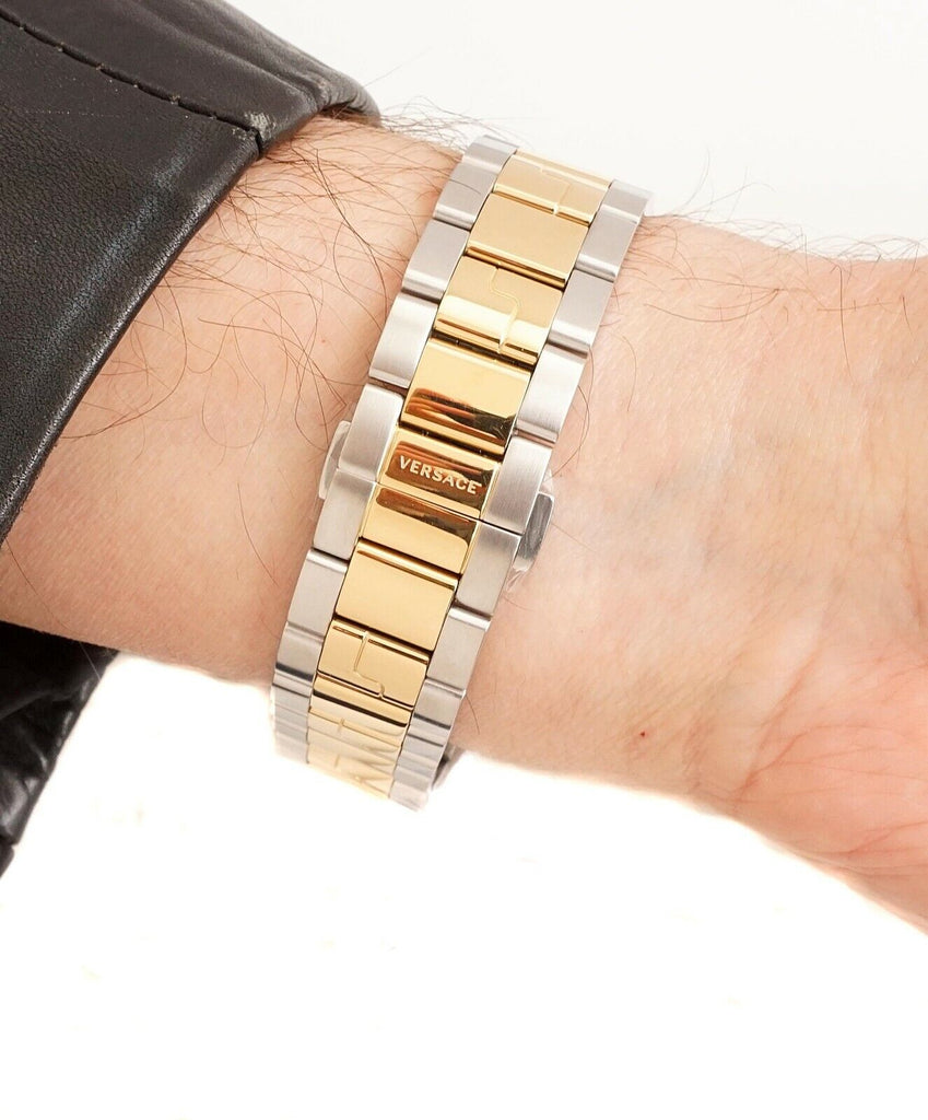 Versace V-Ray Chronograph Black Dial Two Tone Steel Strap Watch For Men - VE2I00421 Buy Now By Versace