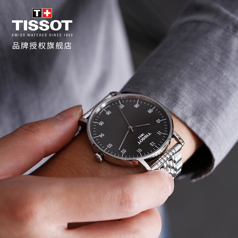 Tissot Everytime Large Black Dial Silver Mesh Bracelet Watch For Men - T109.610.11.077.00 Buy Now By Tissot