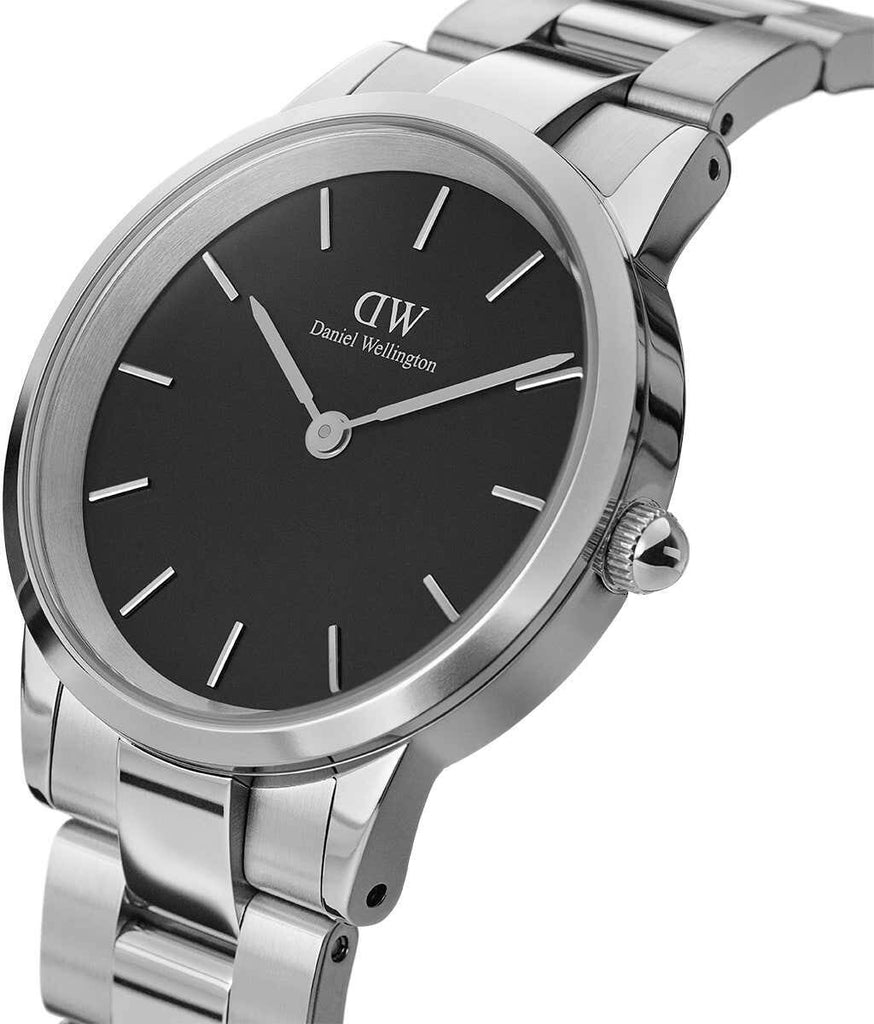 Daniel Wellington Iconic Link Black Dial Silver Steel Strap Watch For Women - DW00100208 Buy Now By Daniel Wellington