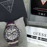 Guess Limelight Quartz Silver Dial Purple Leather Strap Watch For Women - W0775L6 Buy Now By Guess