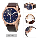 Fossil Pilot 54 Chronograph Blue Dial Brown Leather Strap Watch for Men - FS5204 Buy Now By Fossil
