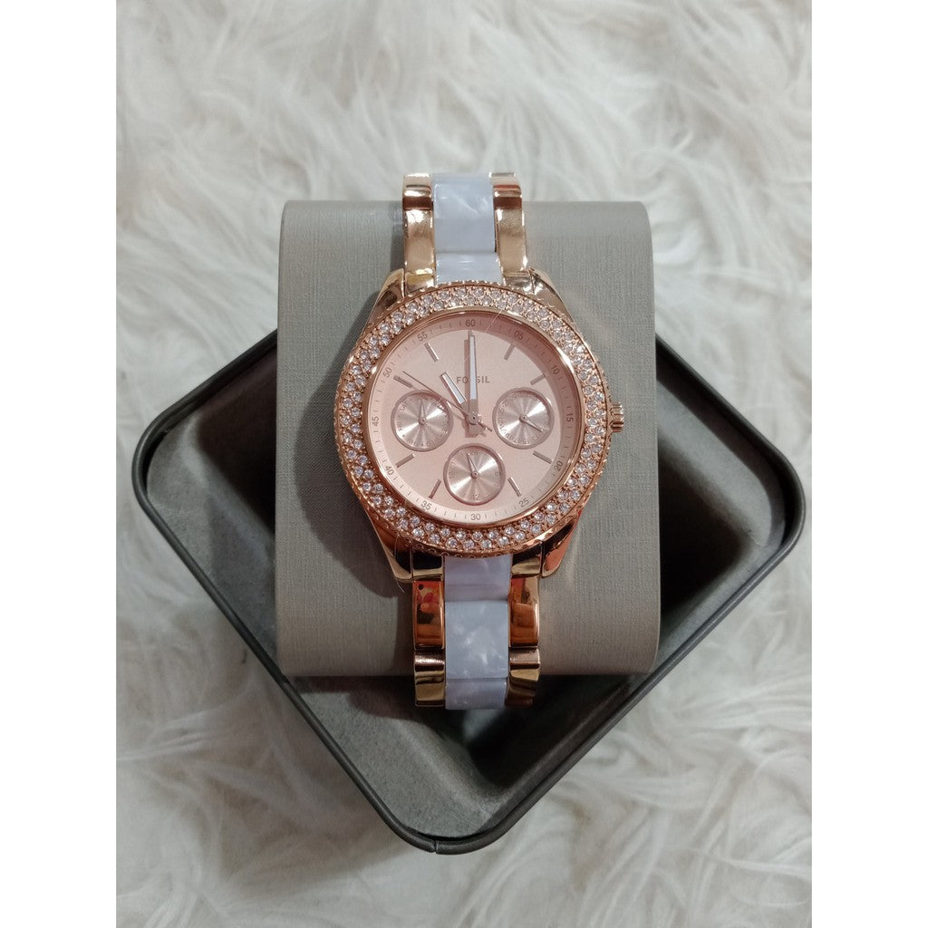 Fossil Stella Multifunction Rose Gold Dial Two Tone Steel Strap Watch for Women - ES4755 Buy Now By Fossil