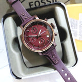 Fossil Original Boyfriend Sport Chronograph Maroon Dial Maroon Leather Strap Watch for Women - ES4114 Buy Now By Fossil