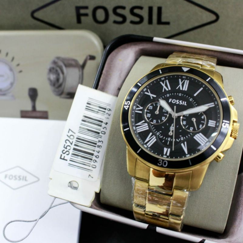 Fossil Inscription Automatic Black Dial Gold Steel Strap Watch for Men - FS5267 Buy Now By Fossil