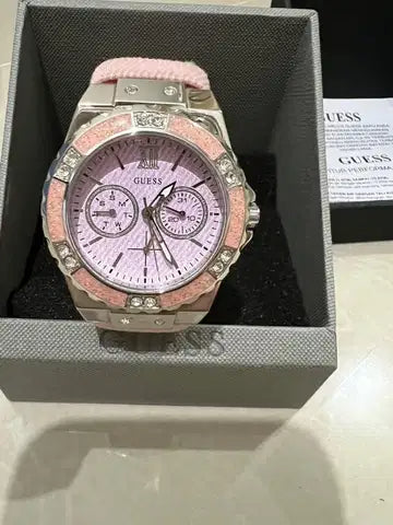 Guess Limelight Quartz Diamonds Pink Dial Pink Denim Strap Watch For Women - W0775l15 Buy Now By Guess