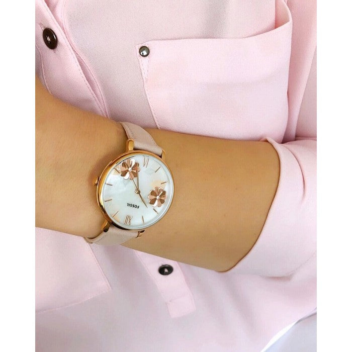 Fossil Jacqueline Three Hand Mother of Pearl Dial Pink Leather Strap Watch for Women - ES4671 Buy Now By Fossil
