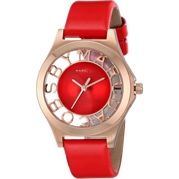Marc Jacobs Henry Skeleton Red Dial Red Leather Strap Watch for Women - MBM1338 Buy Now By Marc Jacobs