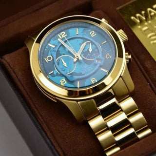 Michael Kors Runway Stop Hunger Blue Dial Gold Steel Strap Watch for Men - MK8315 Buy Now By Michael Kors