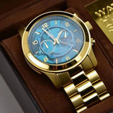 Michael Kors Runway Stop Hunger Blue Dial Gold Steel Strap Watch for Men - MK8315 Buy Now By Michael Kors