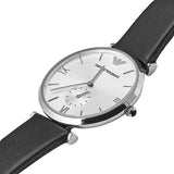 Emporio Armani Retro Analog Quartz Silver Dial Black Leather Strap Watch For Men - AR1674 Buy Now By Emporio Armani