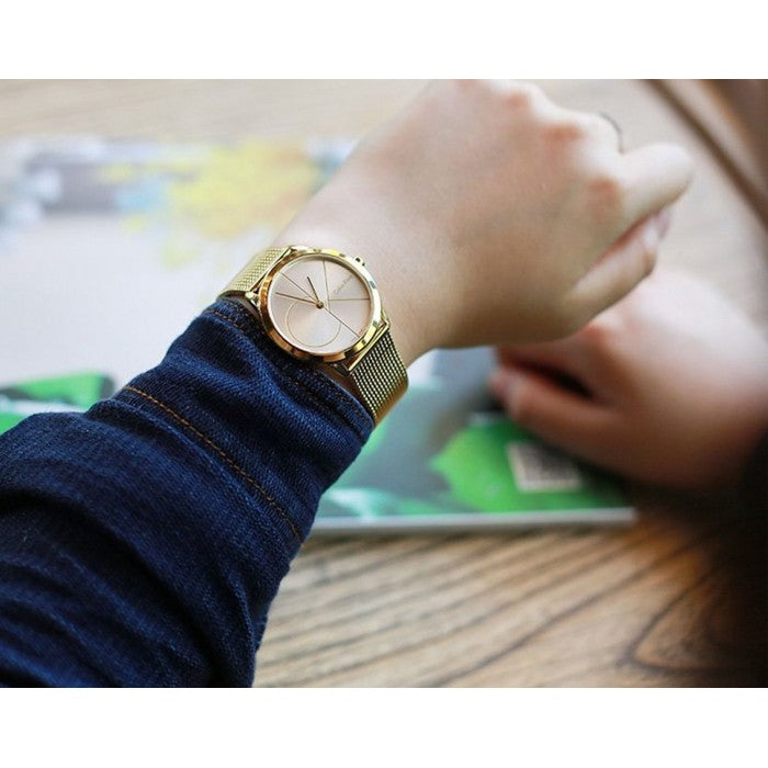 Calvin Klein Minimal Silver Dial Gold Mesh Bracelet Watch for Women - K3M22526 Buy Now By Calvin Klein