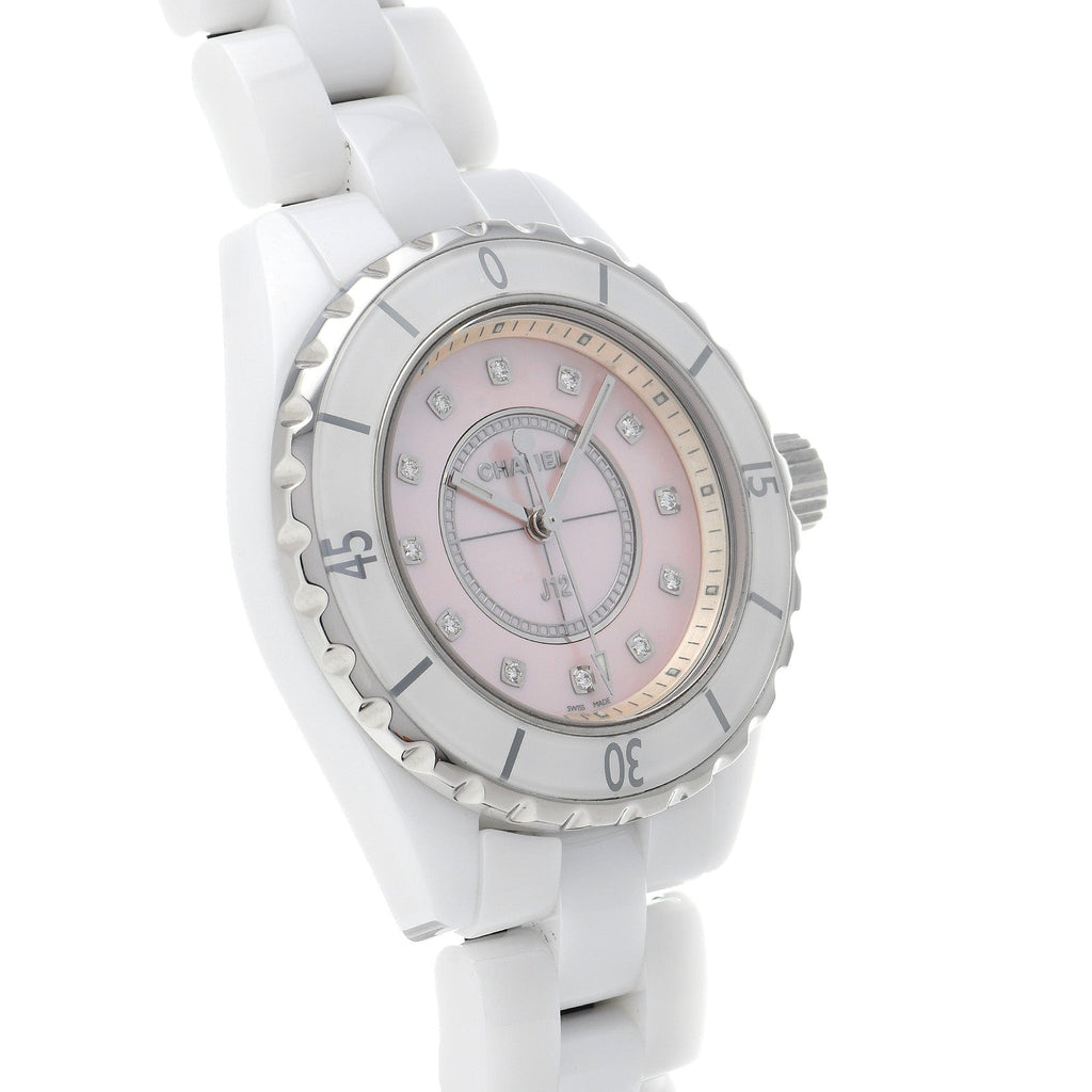 Chanel J12 Quartz Diamonds Pink Dial White Steel Strap Watch for Women - J12 H5513 Buy Now By Chanel