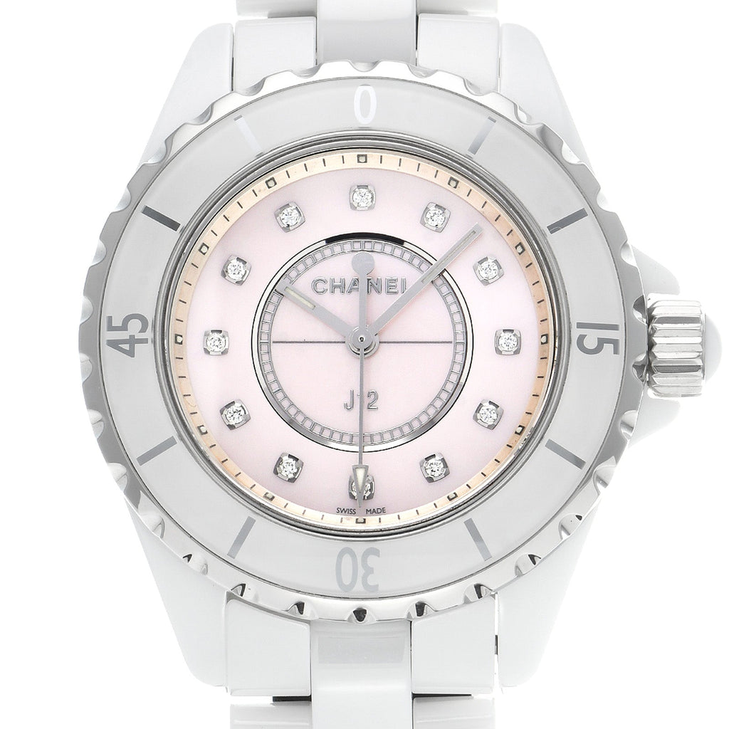 Chanel J12 Quartz Diamonds Pink Dial White Steel Strap Watch for Women - J12 H5513 Buy Now By Chanel