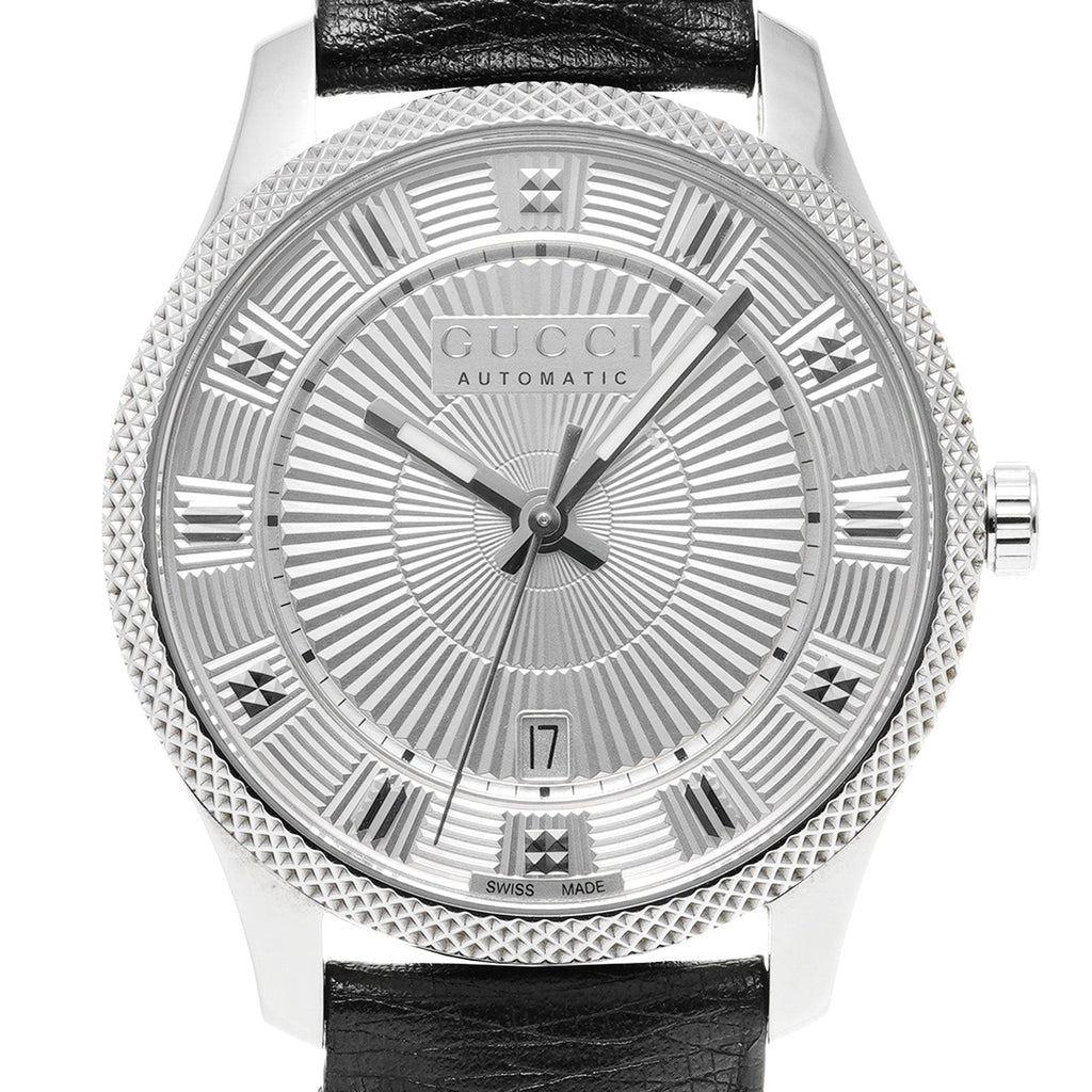 Gucci G Timeless Eryx Silver Dial Black Leather Strap Watch For Men - YA126338 Buy Now By Gucci