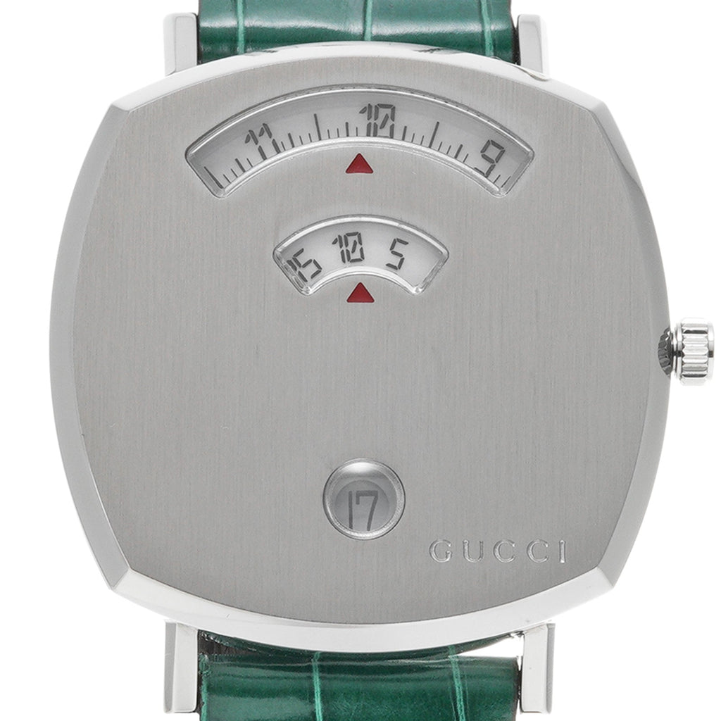 Gucci Grip Quartz Silver Dial Green Leather Strap Watch For Women - YA157404 Buy Now By Gucci