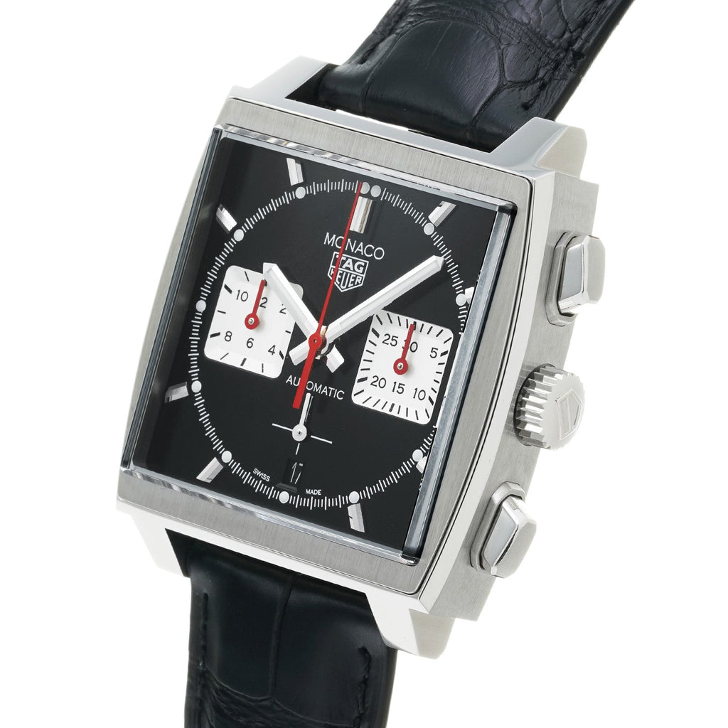 Tag Heuer Monaco Automatic Chronograph Black Dial Black Leather Strap Watch for Men - CBL2113.FC6177 Buy Now By Tag Heuer