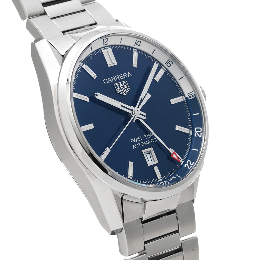 Tag Heuer Carrera Twin Time Blue Dial Silver Steel Strap Watch for Men - WBN201A.BA0640 Buy Now By Tag Heuer