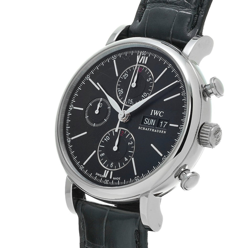 IWC Portofino Chronograph Black Dial Black Leather Strap Watch for Men - IW391029 Buy Now By IWC