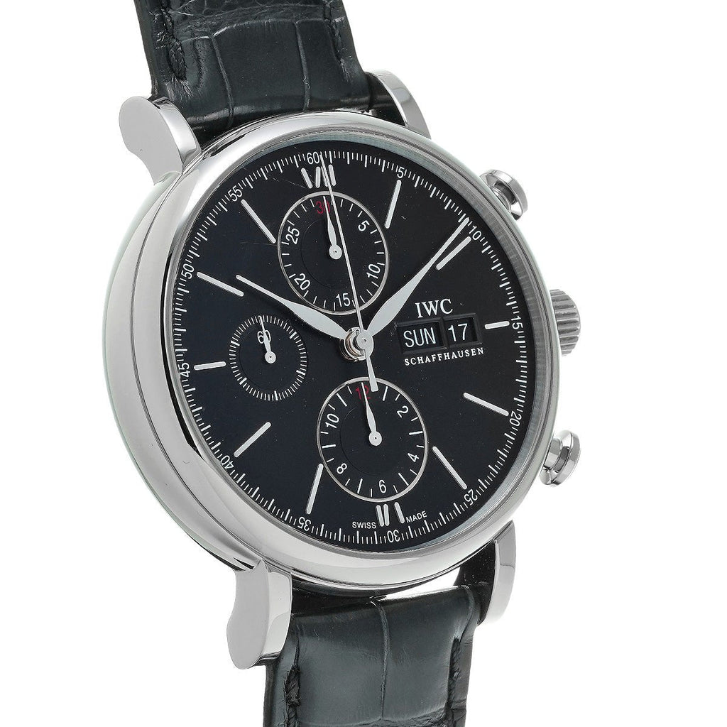 IWC Portofino Chronograph Black Dial Black Leather Strap Watch for Men - IW391029 Buy Now By IWC