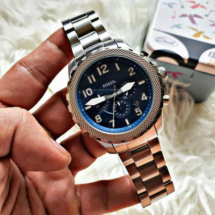 Fossil Bowman Chronograph Blue Dial Silver Steel Strap Watch for Men - FS5604 Buy Now By Fossil